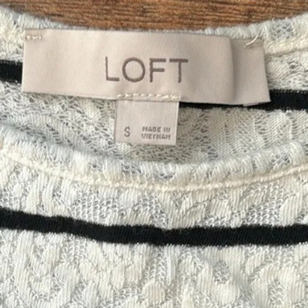 LOFT Striped Lace Tank Top Womens Size S White Black Spaghetti Strap Casual - Picture 4 of 5